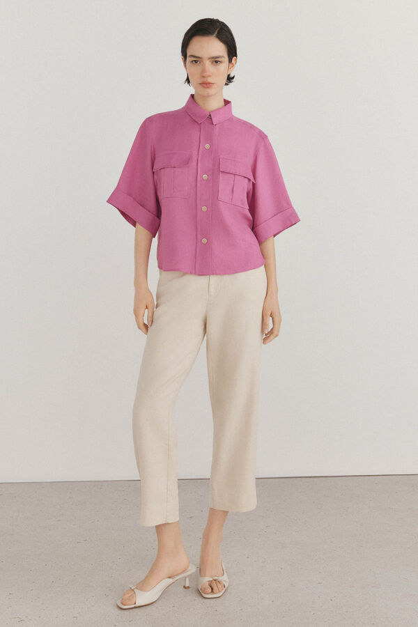 Pedro del Hierro Camisa de manga curta em linho Rosa