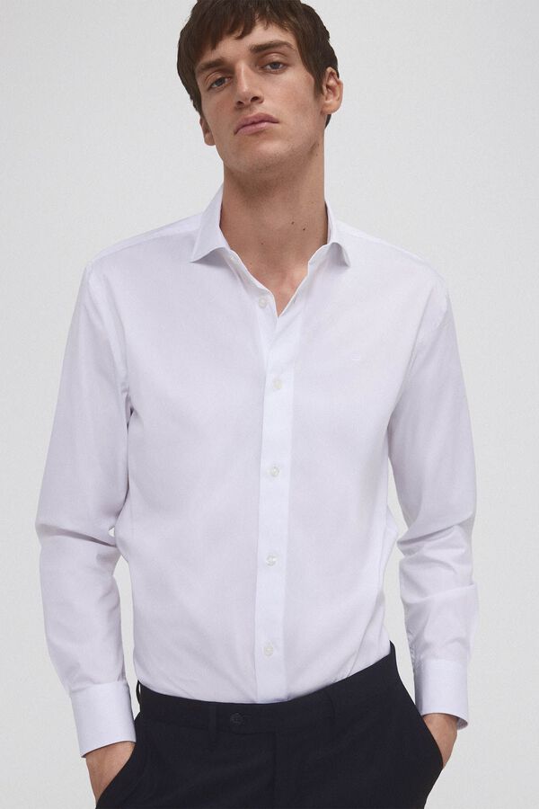 Pedro del Hierro Camisa de fato lisa f&aacute;cil de engomar Branco