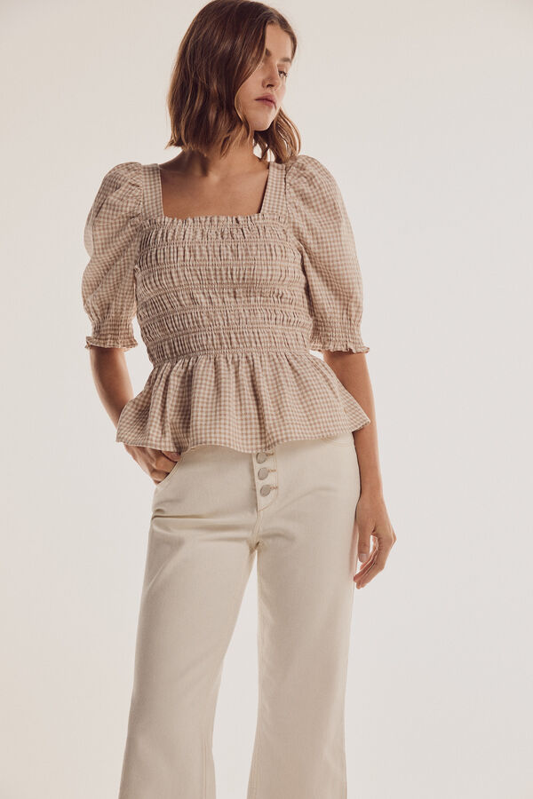 Pedro del Hierro Blusa vichy engomada Beige