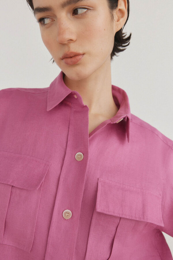 Pedro del Hierro Camisa de manga curta em linho Rosa