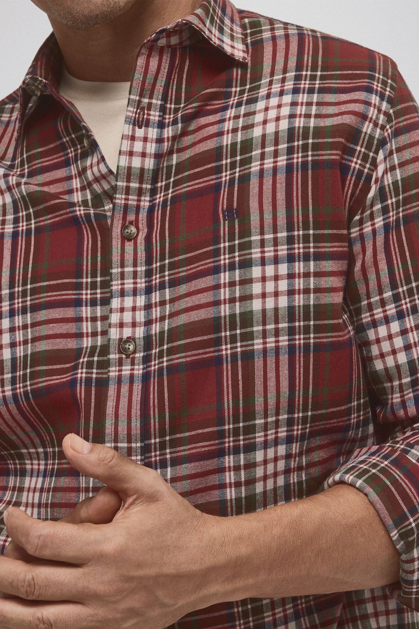 Pedro del Hierro Camisa de twill em xadrez de cashmere touch