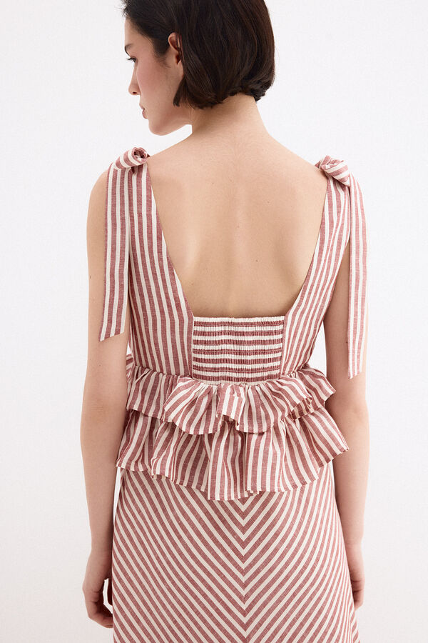Pedro del Hierro Vestido comprido em linho com detalhes de la&ccedil;os Rosa