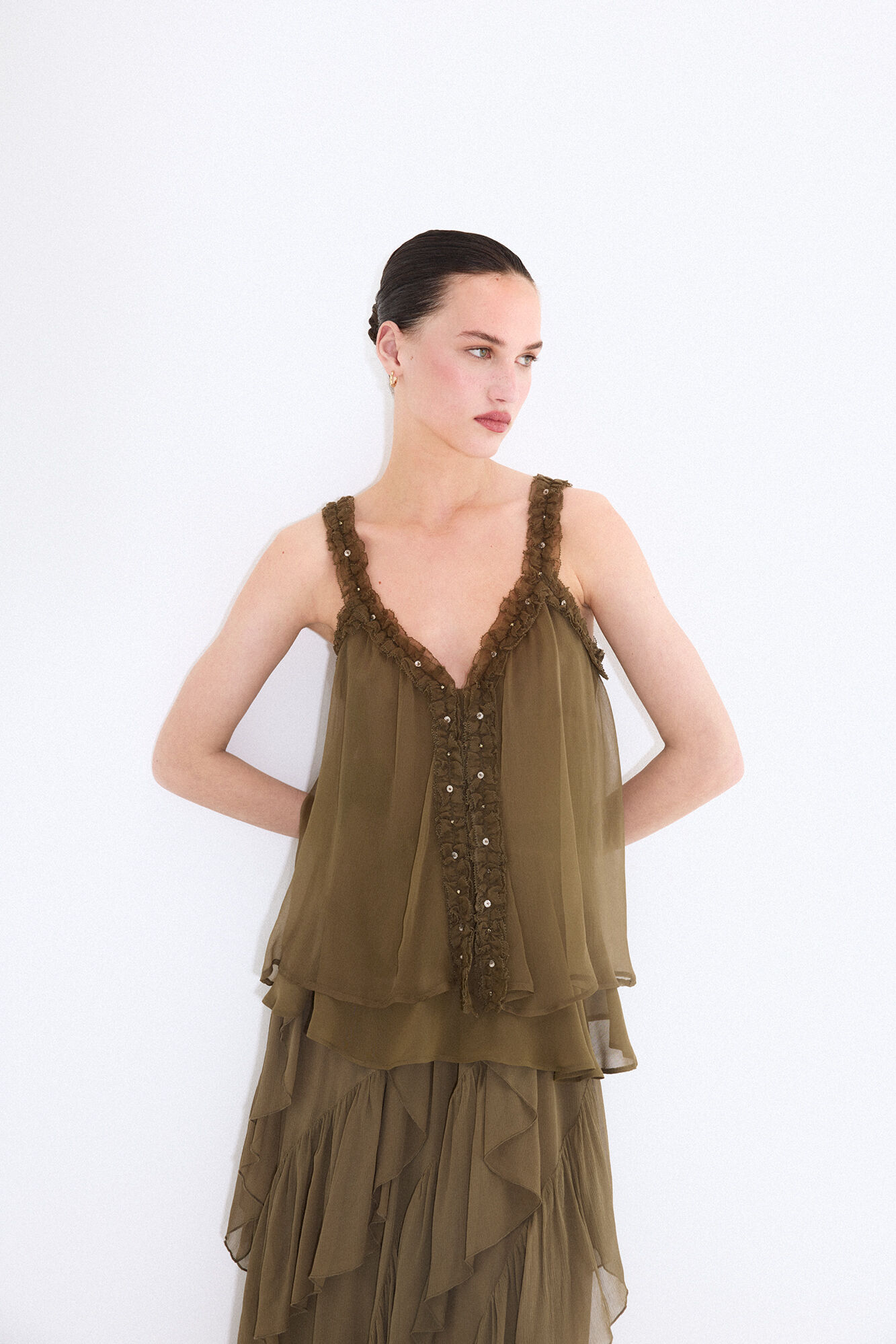 Pedro del Hierro Top de al&ccedil;as com folhos