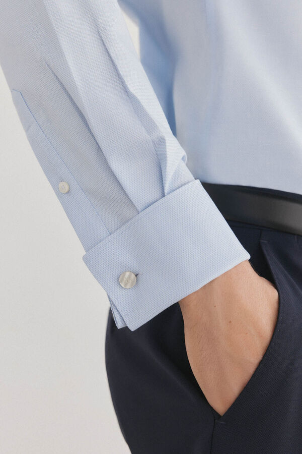 Pedro del Hierro Camisa lisa sem ferro + abotoaduras resistentes a manchas Azul