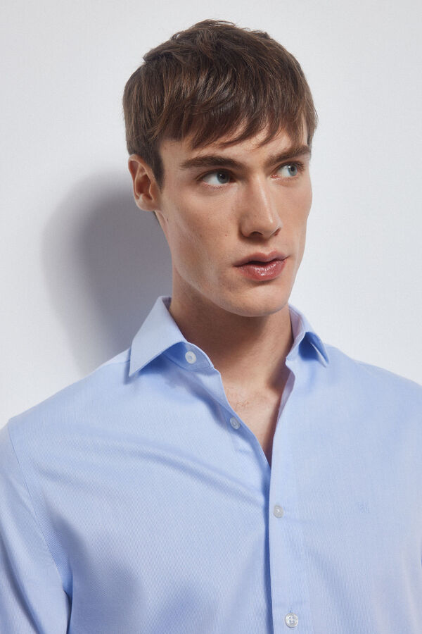 Pedro del Hierro Camisa vestir lisa estructura non iron + antimanchas Azul