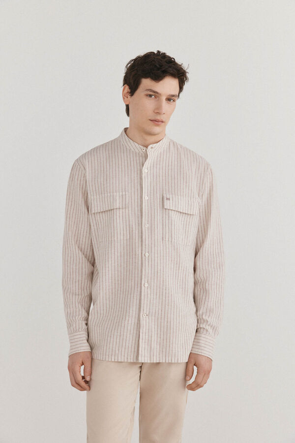 Pedro del Hierro Camisa riscas de linho de linho Beige