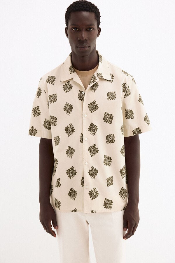Pedro del Hierro Camisa estampada manga curta Ecru