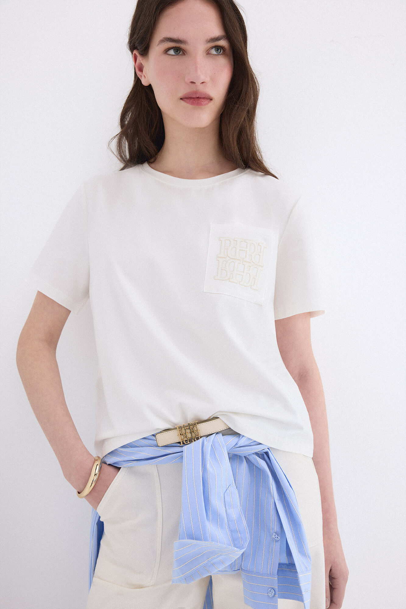 Pedro del Hierro T-shirt de manga curta com bolso e logo bordado