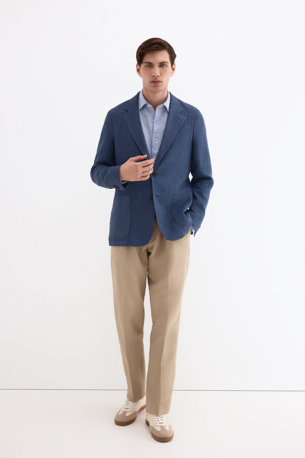 Pedro del Hierro Blazer espiga em linho Azul
