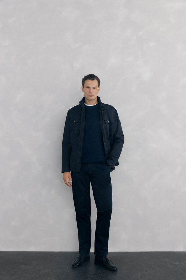Pedro del Hierro Camisola gola caixa em malha de algod&atilde;o premium Azul