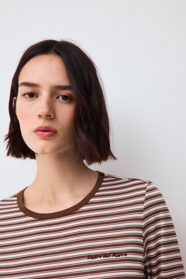 Pedro del Hierro T-shirt listrada de manga comprida Marrom