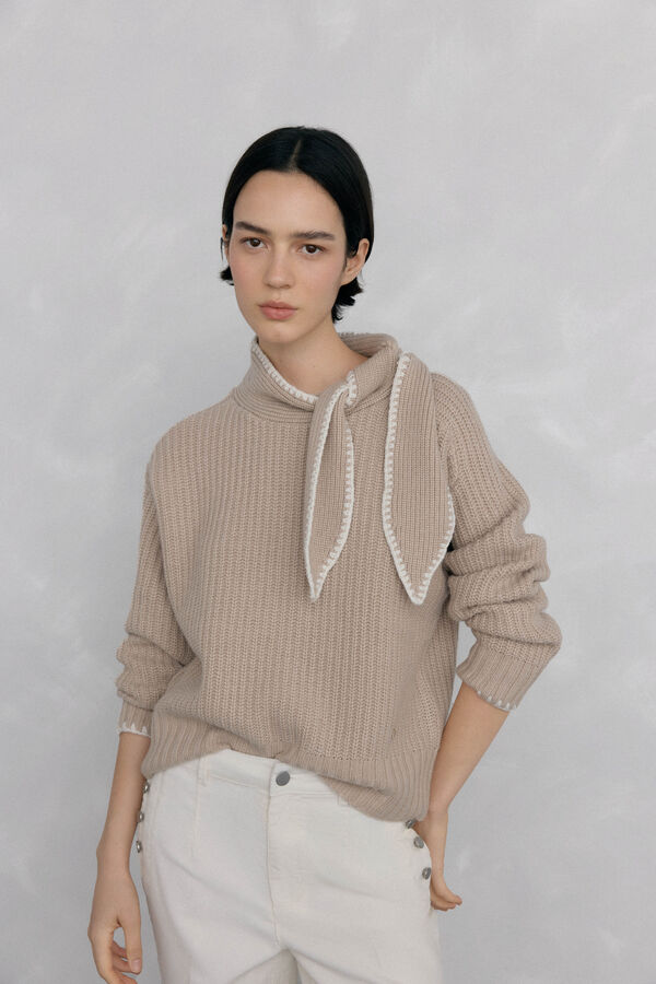 Pedro del Hierro Jersey lazada cuello Beige