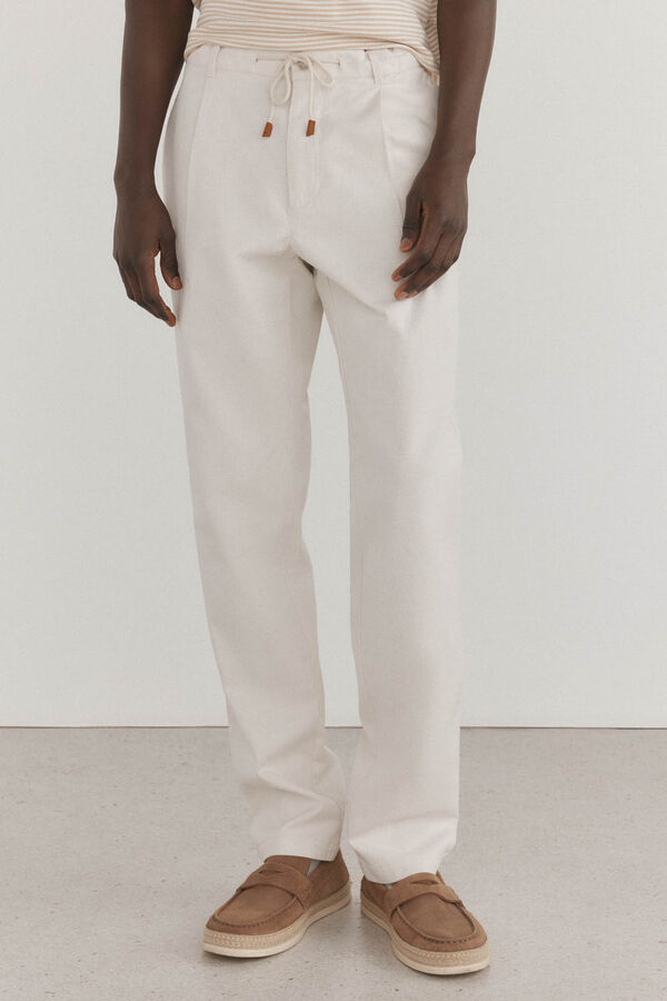 Pedro del Hierro Cal&ccedil;as cal&ccedil;as chino de algod&atilde;o e linho Ecru