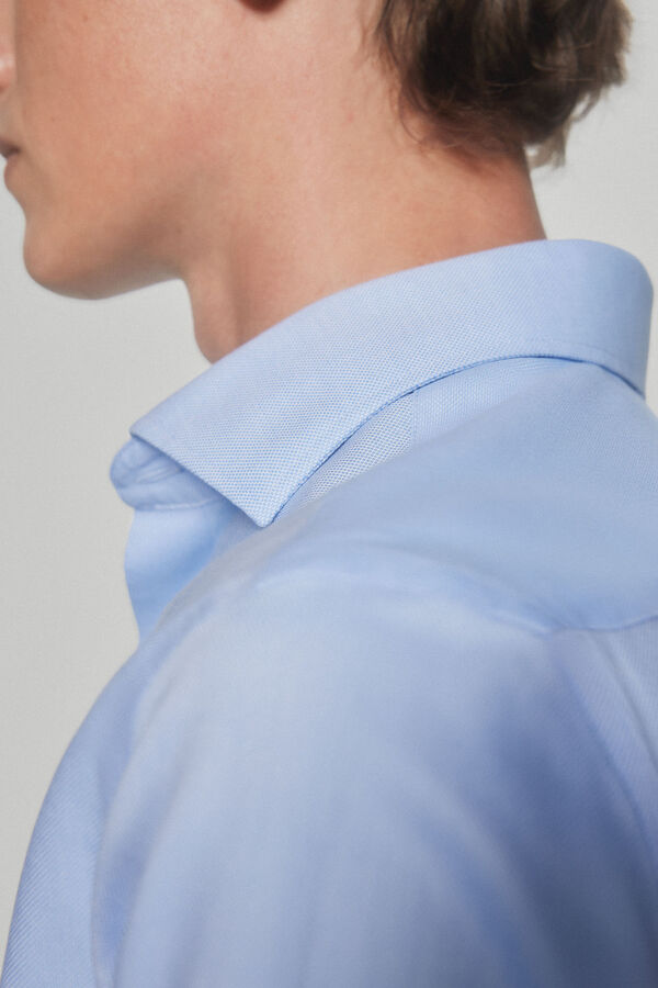 Pedro del Hierro camisa elegante de bot&otilde;es de punho estrutura lisa non-iron + antimanchas Azul