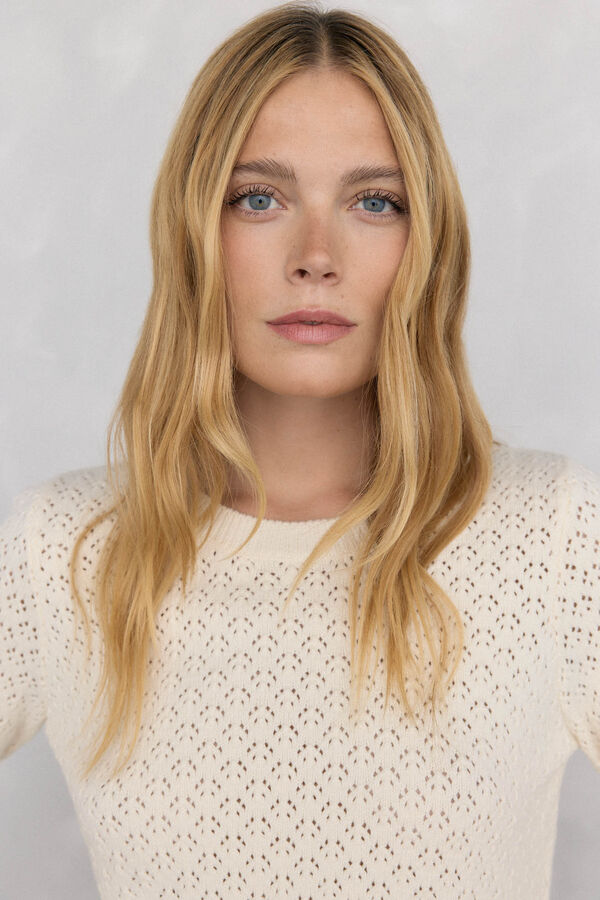 Pedro del Hierro Jersey fantas&iacute;a calada manga acampanada Crudo