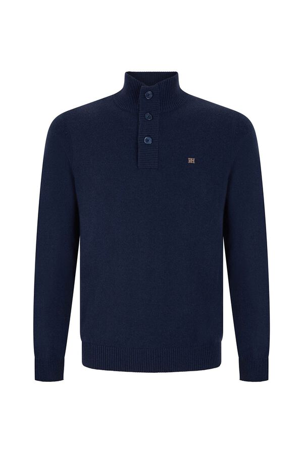 Pedro del Hierro Jersey lana cashmere cuello alto botones Azul