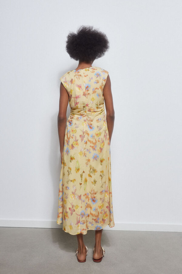 Pedro del Hierro Vestido estampado com franzidos Amarelo