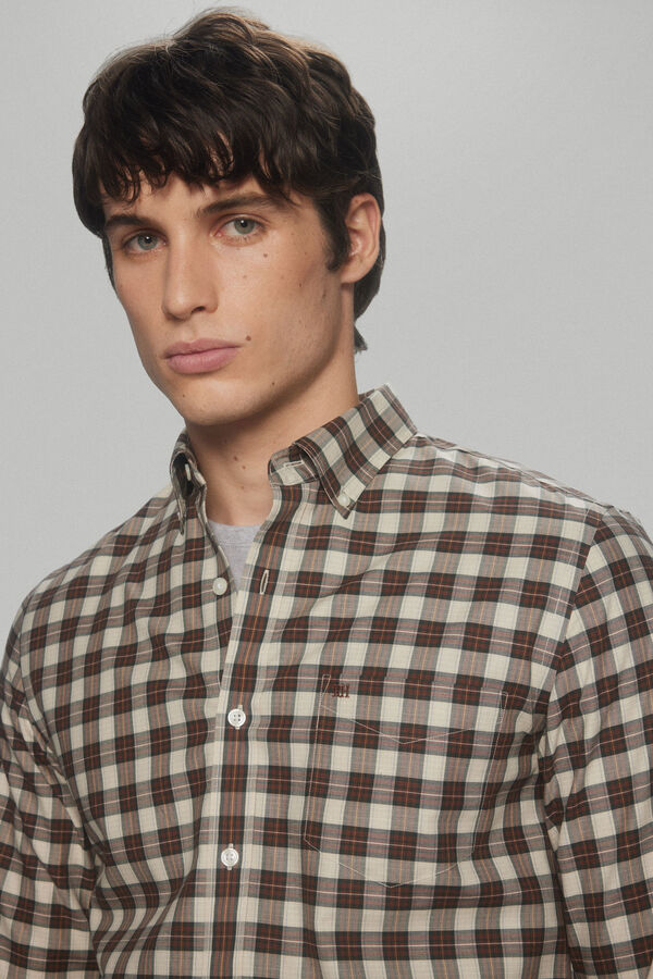 Pedro del Hierro Camisa quadrados non-iron + anti manchas Beige