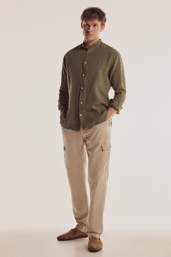 Pedro del Hierro Pantal&oacute;n cargo algod&oacute;n y lino Beige