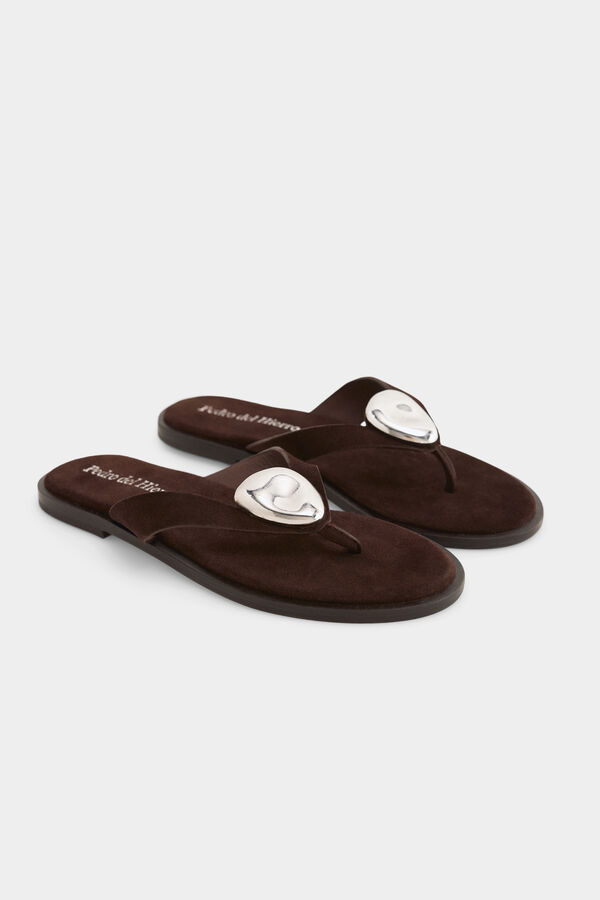 Pedro del Hierro Sandalia joya piel Marr&oacute;n