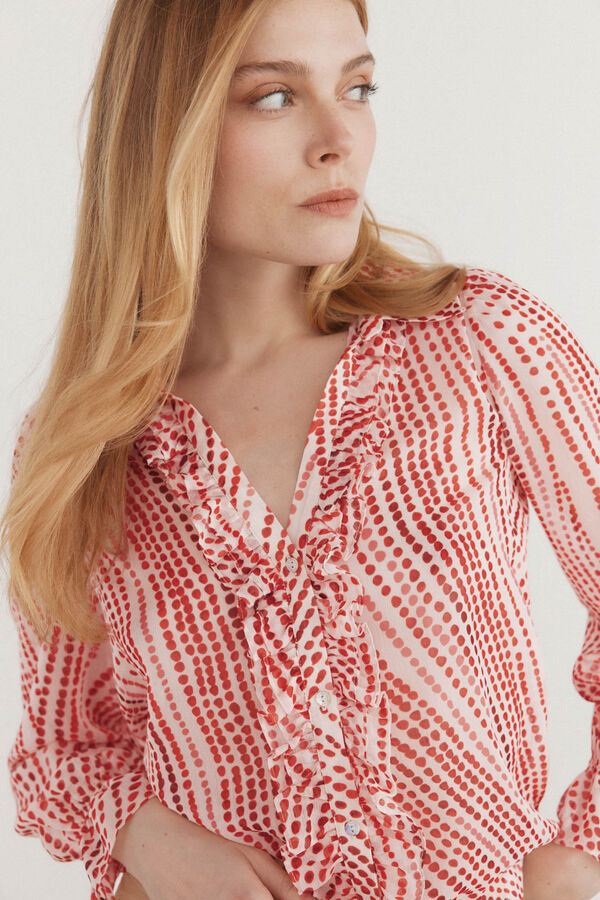 Pedro del Hierro Blusa flu&iacute;da com decote em bico Vermelho