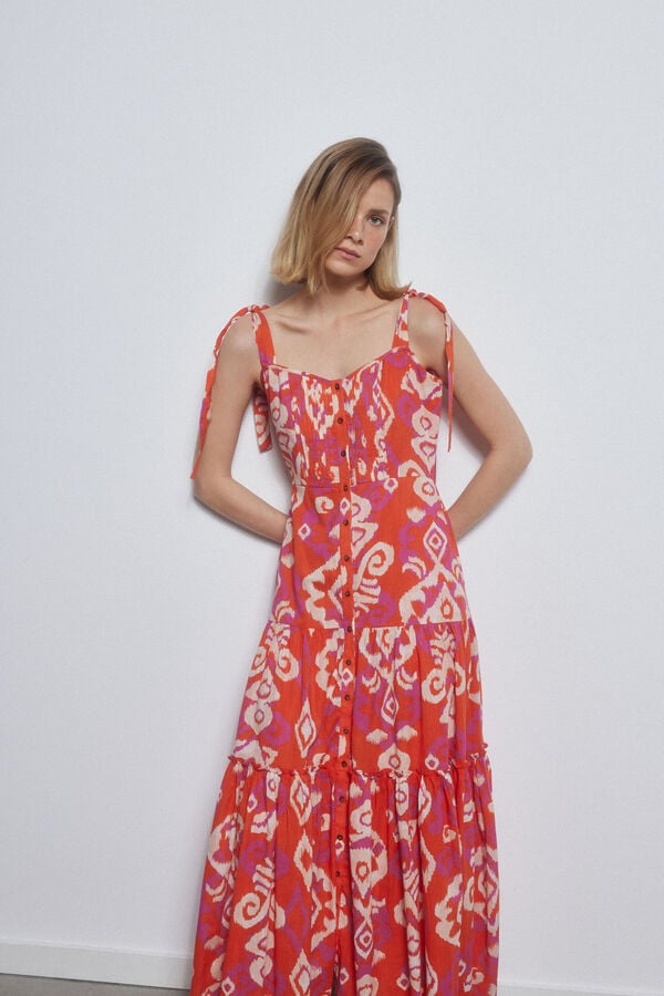 Pedro del Hierro Vestido estampado volantes Naranja