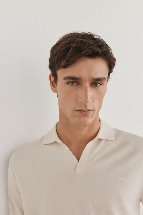 Pedro del Hierro Camisa polo de algod&atilde;o de manga curta premium Ecru