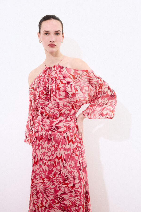 Pedro del Hierro Vestido fluido estampado seda Rojo