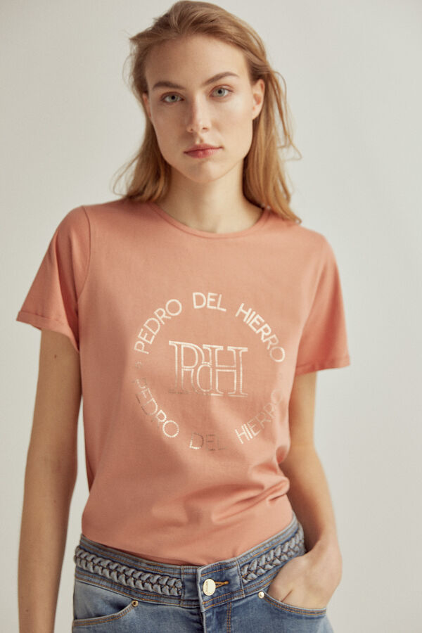 Pedro del Hierro Camiseta manga corta logo algodón orgánico Coral