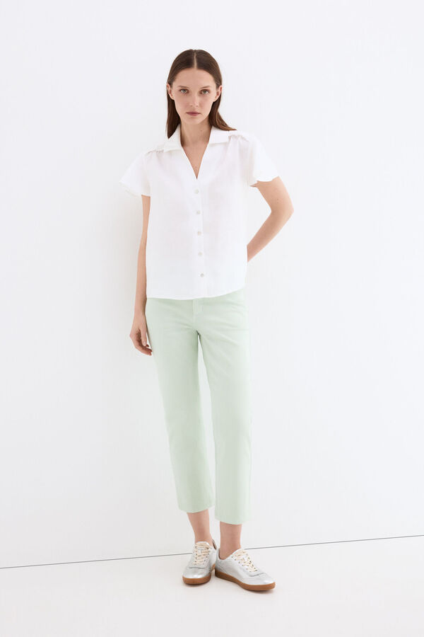 Pedro del Hierro Blusa em linho de manga curta Branco