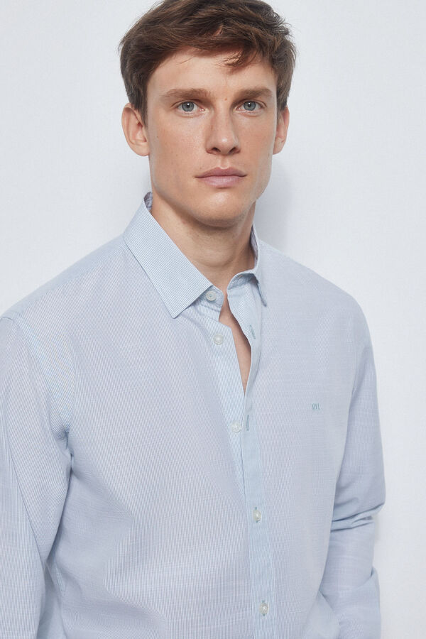 Pedro del Hierro camisa mil riscas algod&atilde;o flam&eacute; Verde