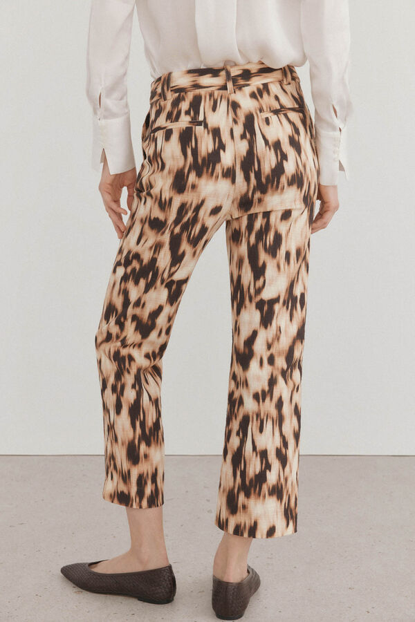 Pedro del Hierro Pantalon estampado crop flare Marr&oacute;n
