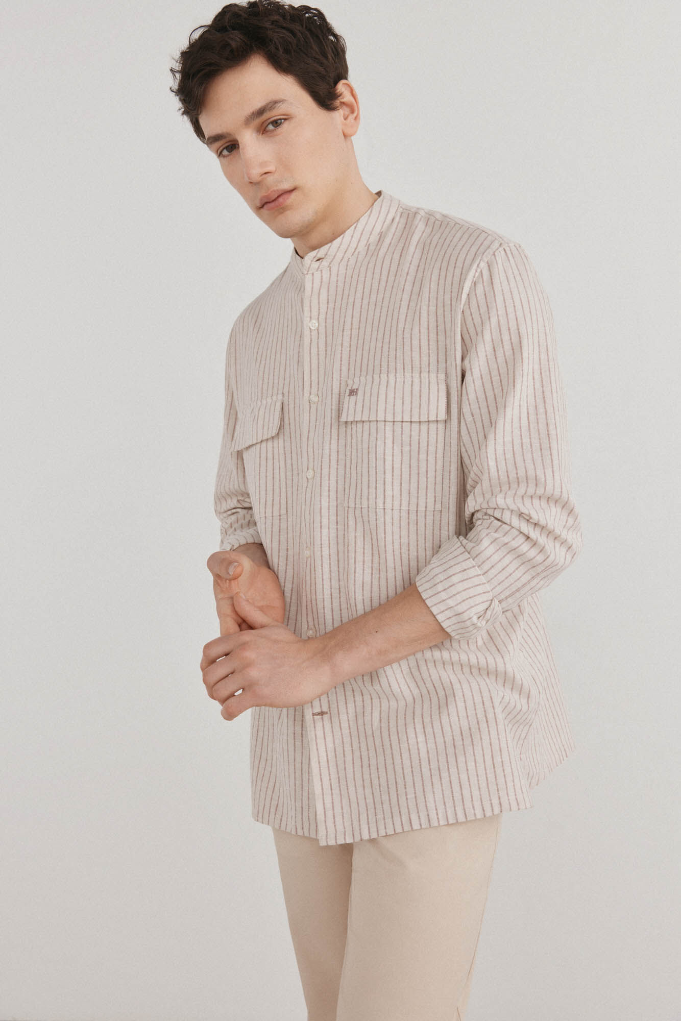 Pedro del Hierro Camisa riscas de linho de linho