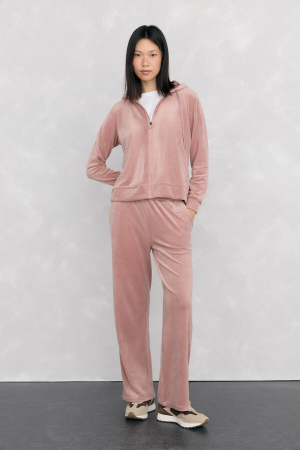 Pedro del Hierro Sudadera terciopelo capucha activewear Rosa