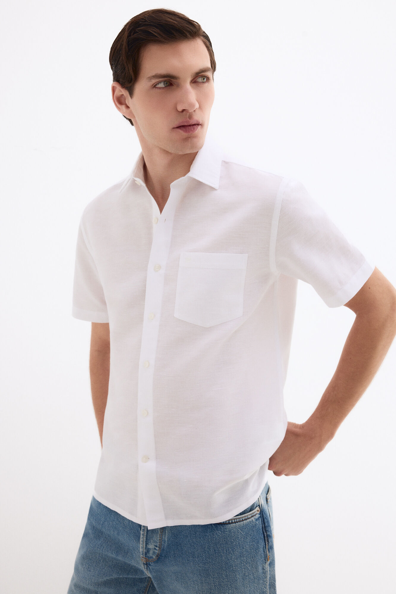 Pedro del Hierro Camisa lisa em linho e algod&atilde;o
