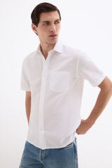 Pedro del Hierro Camisa lisa em linho e algod&atilde;o Branco