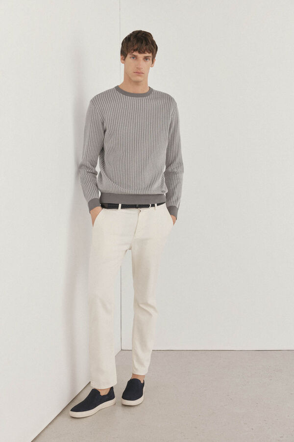 Pedro del Hierro Suéter estruturado vertical com gola redonda  Cizento