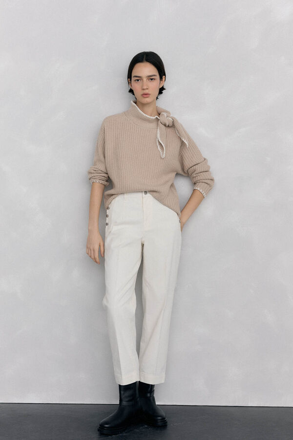 Pedro del Hierro Cal&ccedil;a cl&aacute;ssica de veludo veludo slim Branco