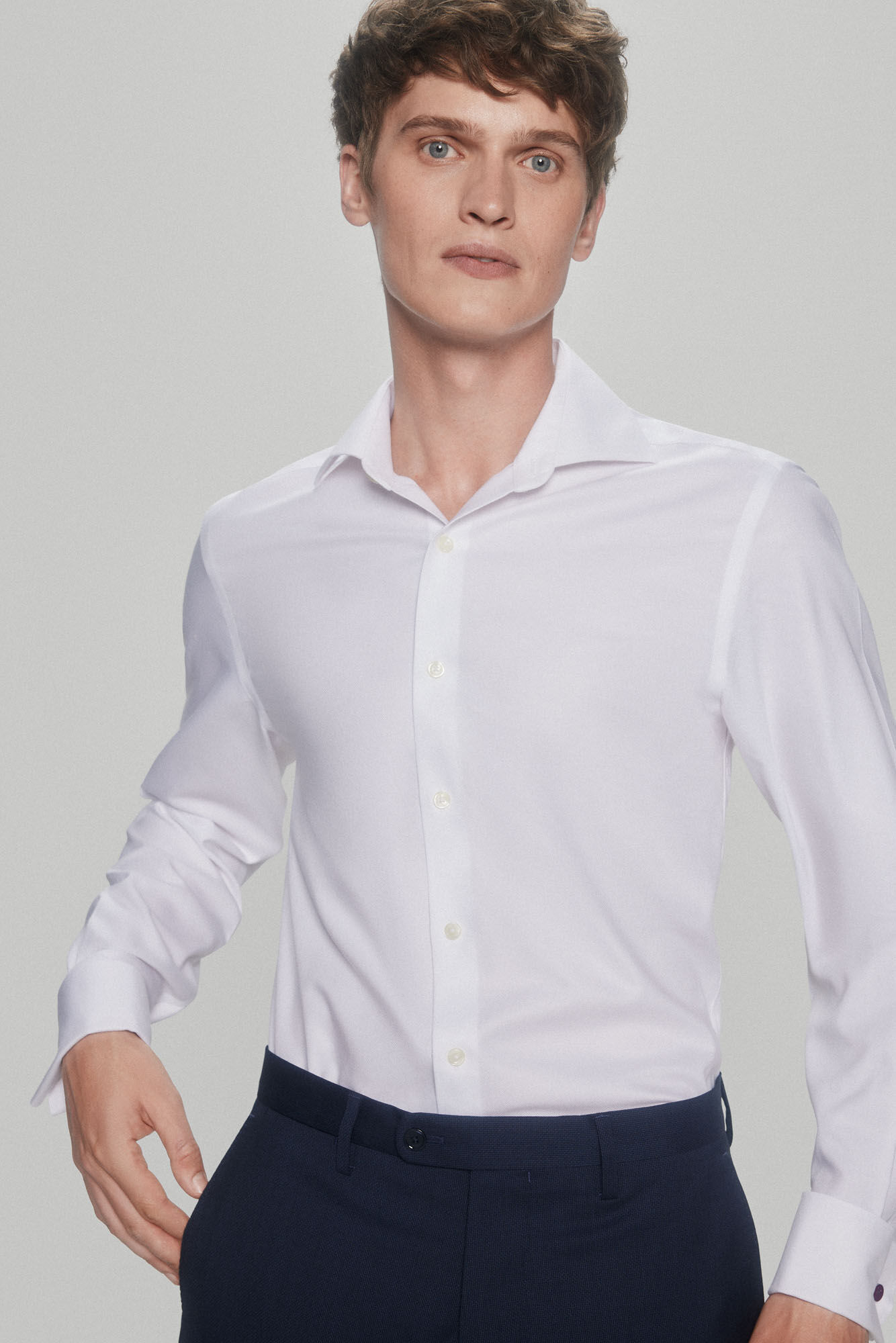 Pedro del Hierro camisa elegante de bot&otilde;es de punho estrutura lisa non-iron + antimanchas