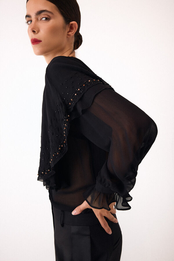 Pedro del Hierro Blusa capa bordada Preto