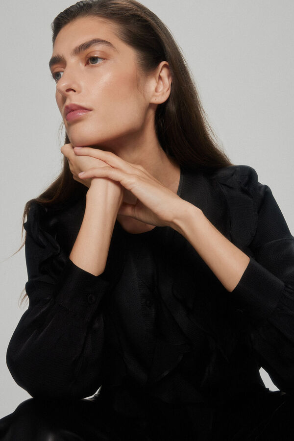 Pedro del Hierro Blusa rom&aacute;ntica volantes Negro