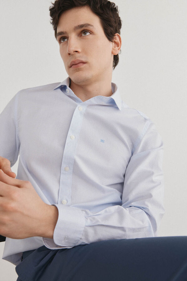 Pedro del Hierro Camisa cuadros f&aacute;cil plancha + anti olor slim fit Azul