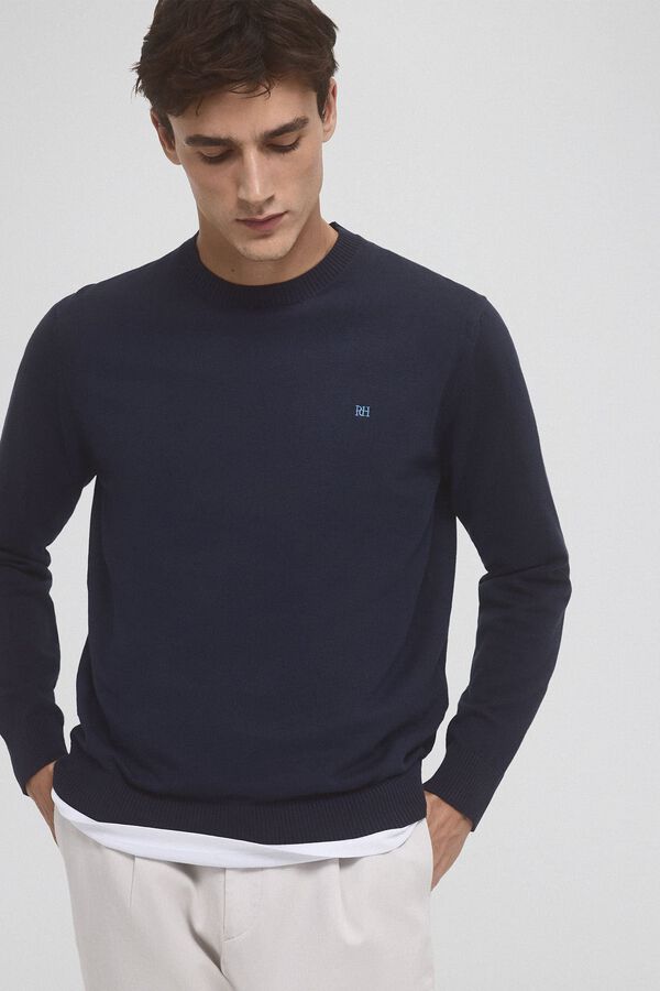 Pedro del Hierro Su&eacute;ter fino de algod&atilde;o premium com gola redonda Azul