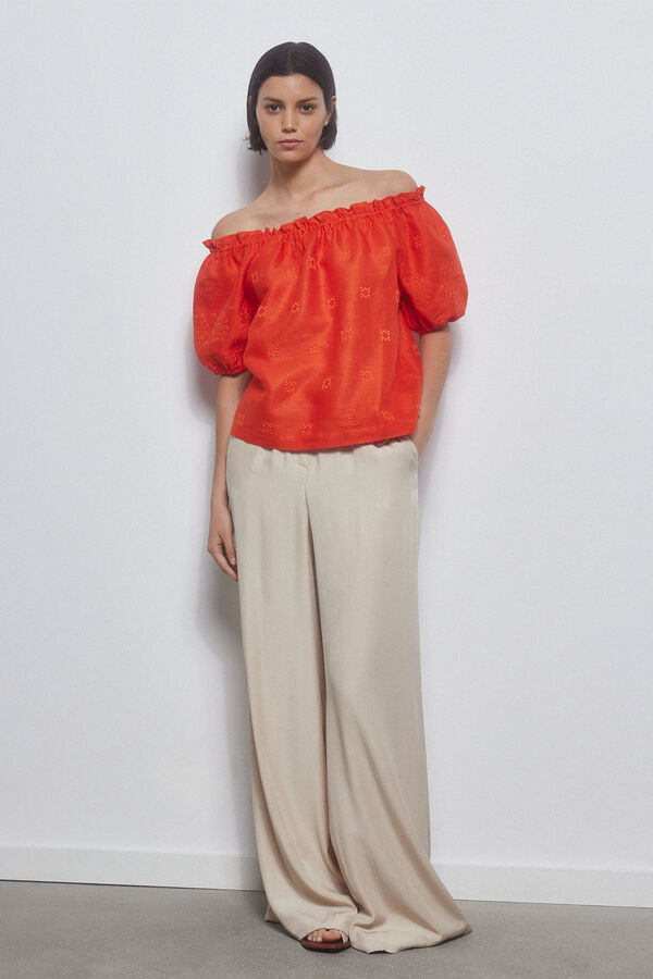 Pedro del Hierro Blusa romantica off shoulder Rojo