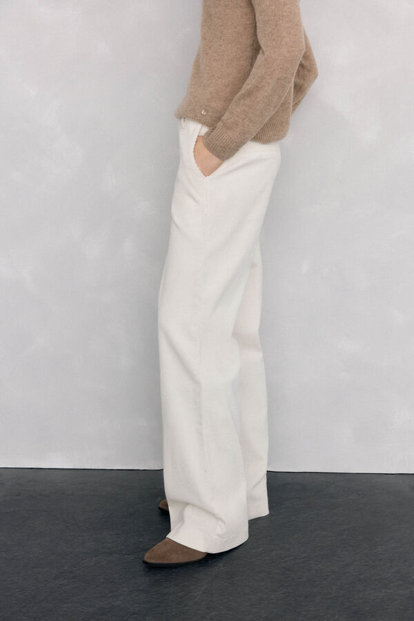 Pedro del Hierro Cal&ccedil;as de veludo cl&aacute;ssicas de perna larga Ecru