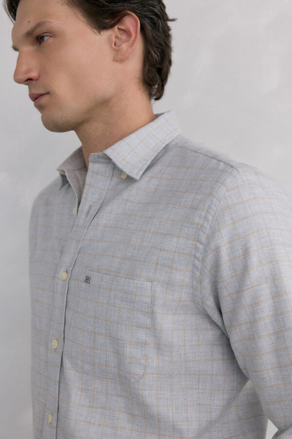 Pedro del Hierro Camisa cuadros franela tejido italiano Gris