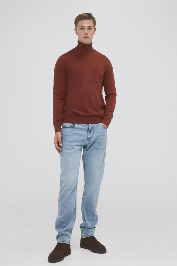 Pedro del Hierro Jersey algod&oacute;n seda cashmere cuello alto Marr&oacute;n