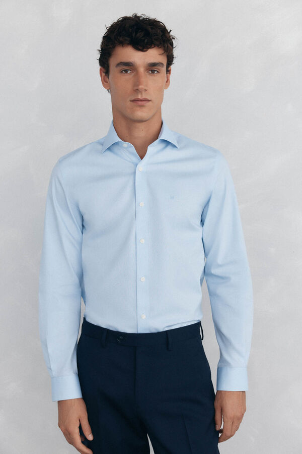 Pedro del Hierro Camisa social lisa que n&atilde;o pode ser passada a ferro + resistente a manchas Azul