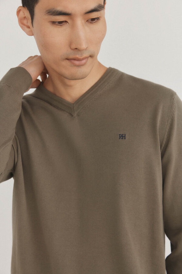 Pedro del Hierro Jersey punto fino algod&oacute;n premium cuello pico Verde
