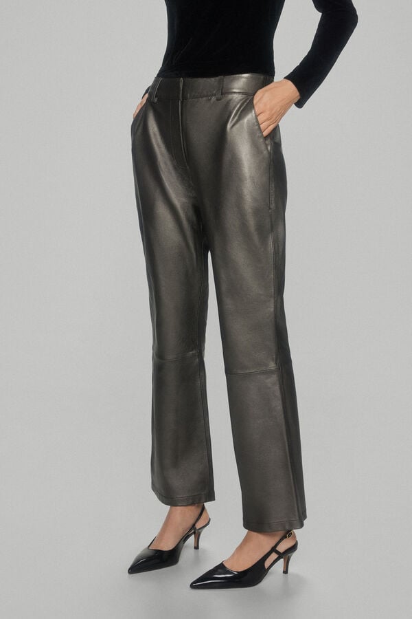 Pedro del Hierro Cal&ccedil;as flare fit de pele Cizento